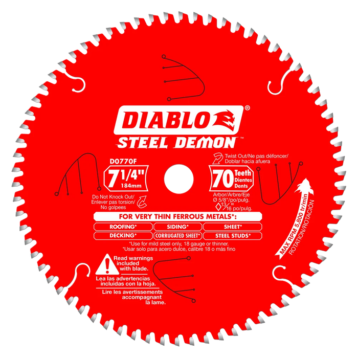 Diablo Tools D0770F 7-1/4 in. x 70 Tooth Carbide-Tipped Saw Blade for Metal