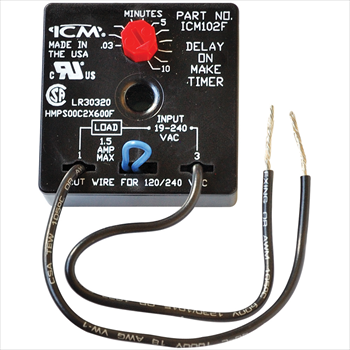 ICM Controls ICM102FB Delay on Make Timer with .03-10 Minute Adjustable Time Delay, Universal 18-240 VAC, 6" Wire Leads - Edmondson Supply