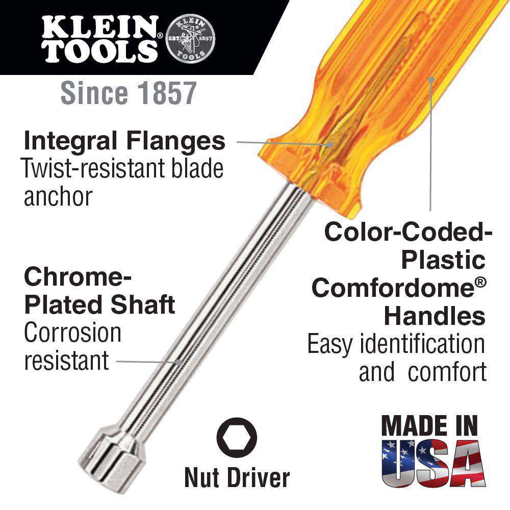 Klein Tools S8 1/4-Inch Hollow Shaft Nut Driver, 3-Inch Shaft - Edmondson Supply