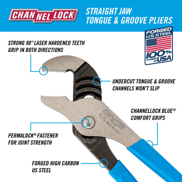 Channellock 426 6.5-Inch Straight Jaw Tongue & Groove Pliers - Edmondson Supply