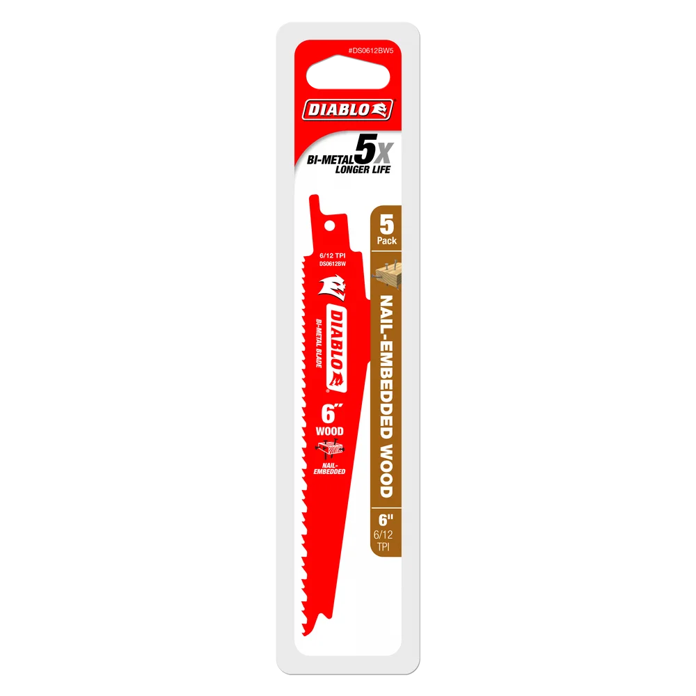 Diablo Tools DS0612BW5 6 in. Bi-Metal Recip Blade for Nail Embedded Wood (5-Pack) - Edmondson Supply