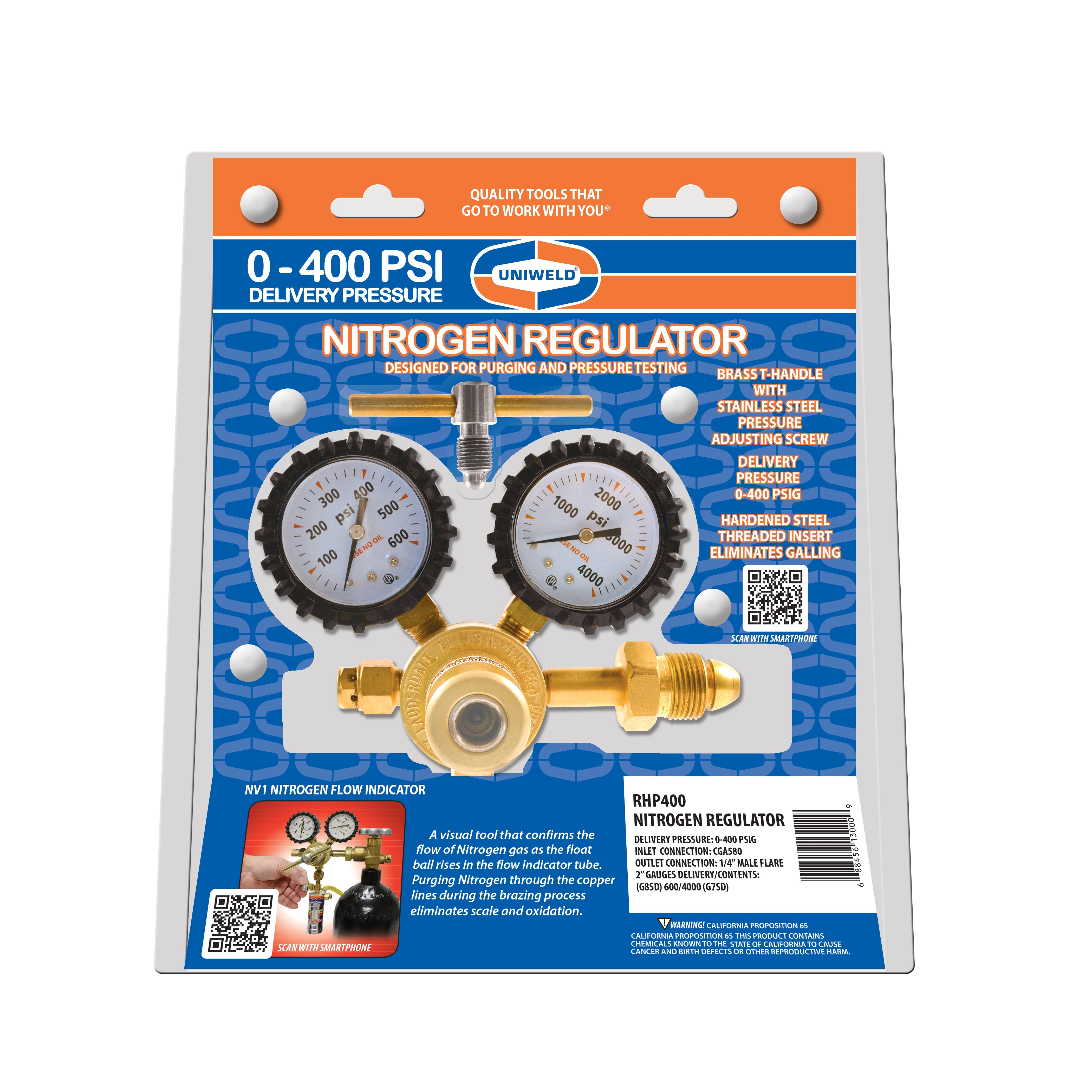 Uniweld RHP400 Nitrogen Regulator, 0-400 Delivery PSIG - Edmondson Supply