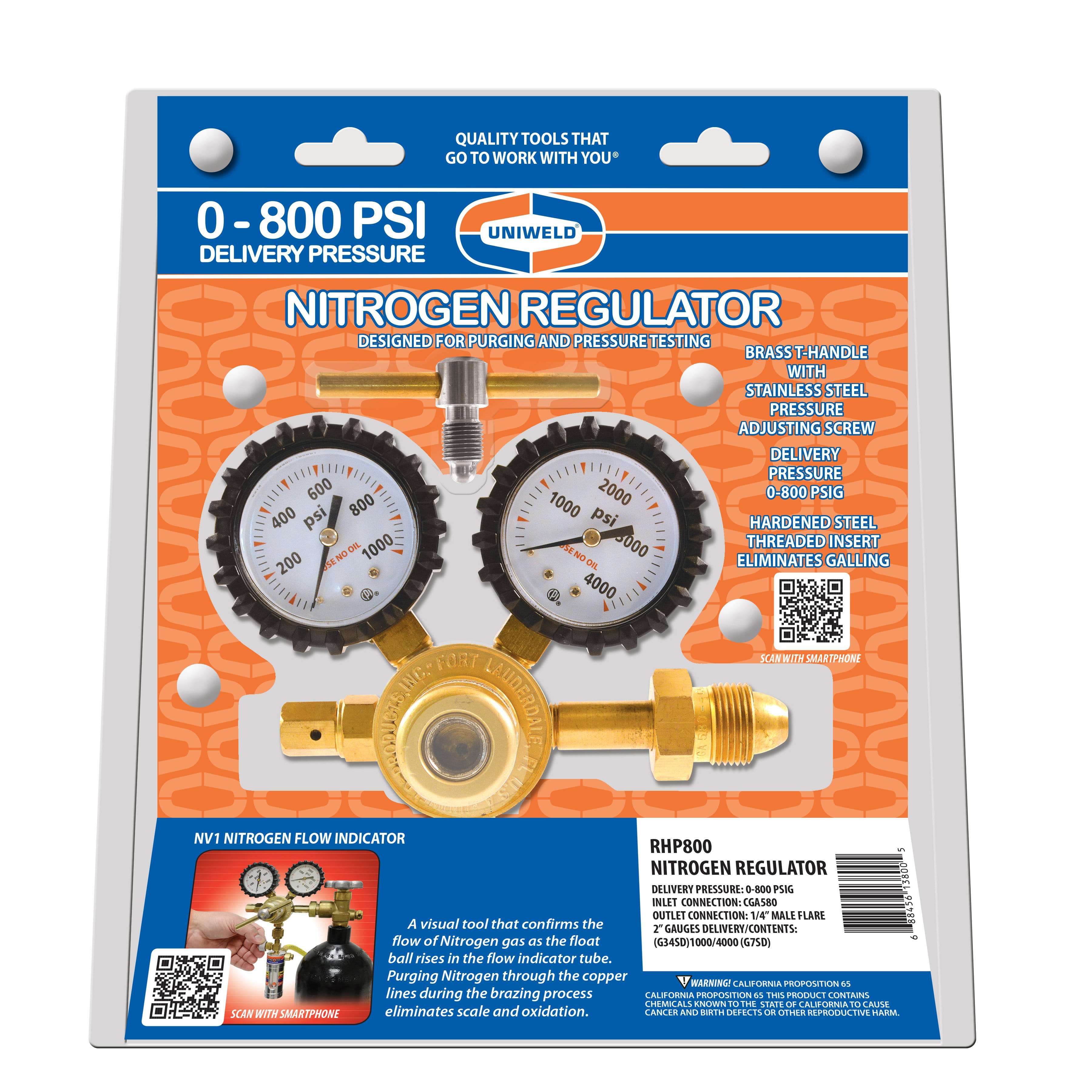 Uniweld RHP800 Nitrogen Regulator, 0-800 Delivery PSIG - Edmondson Supply