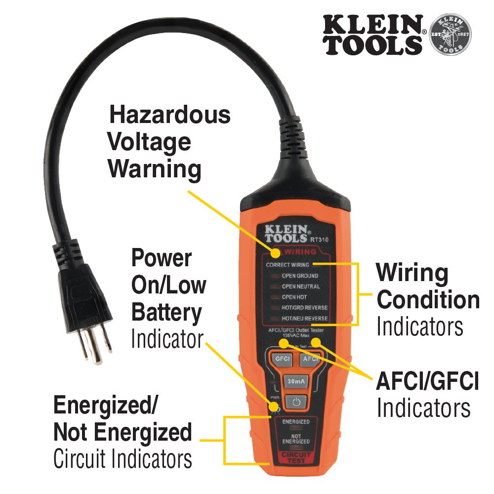 Klein Tools RT310 AFCI / GFCI Outlet Tester - Edmondson Supply