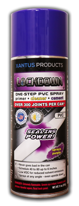 Xantus Products LD-11P Lockdown One-Step PVC Spray Primer/Cleaner/Cement, Purple, 11 oz. Can