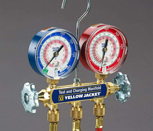 Yellow Jacket 42004 Series 41 Manifold, 3-1/8" Gauges - R-22 / 404A / 410A, with 60" Standard Hoses - Edmondson Supply