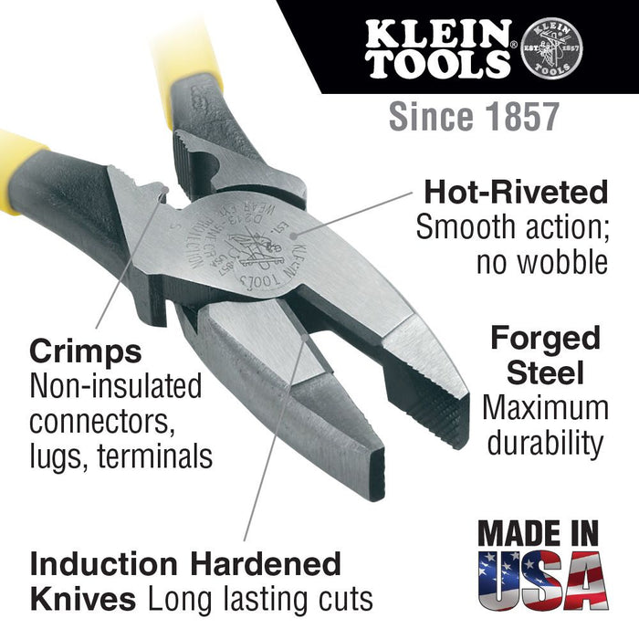 Klein Tools J2000-9NECR Lineman's Pliers, Crimping, 9-Inch - Edmondson Supply