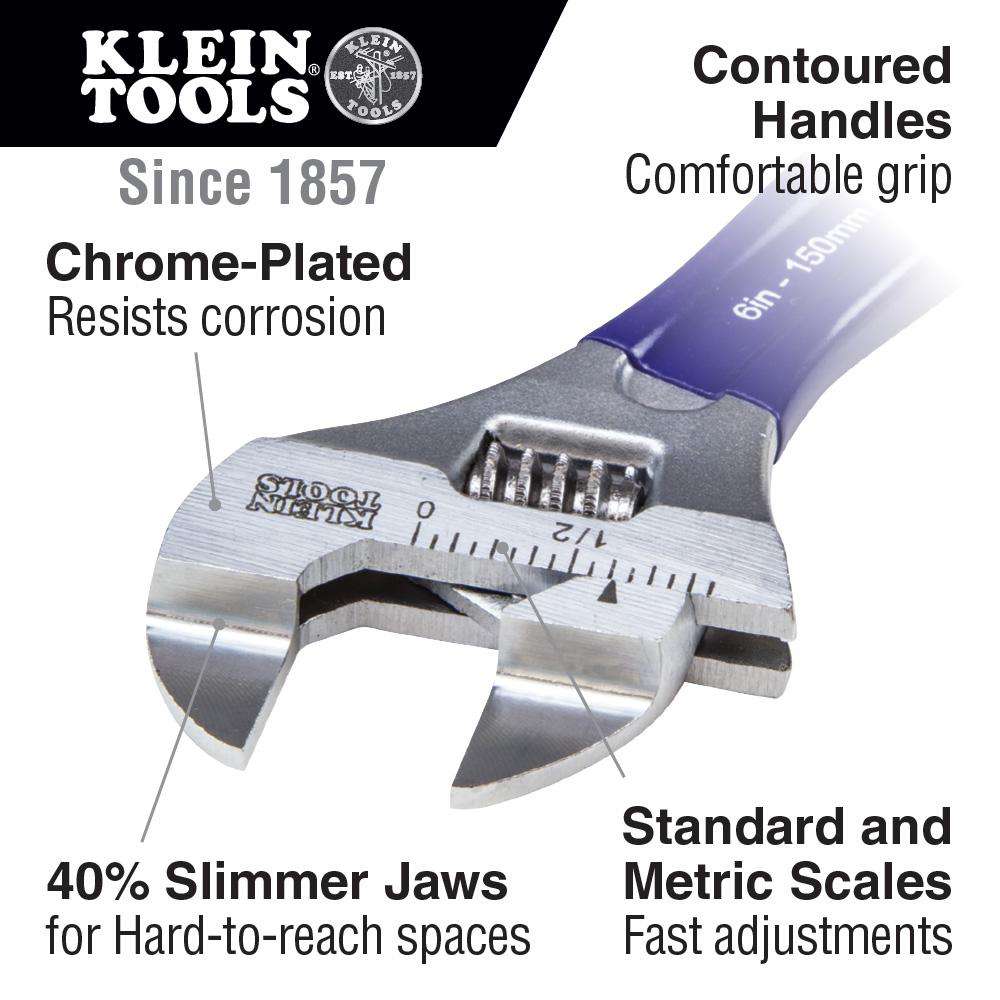 Klein Tools D86934 Slim-Jaw Adjustable Wrench, 6-Inch - Edmondson Supply