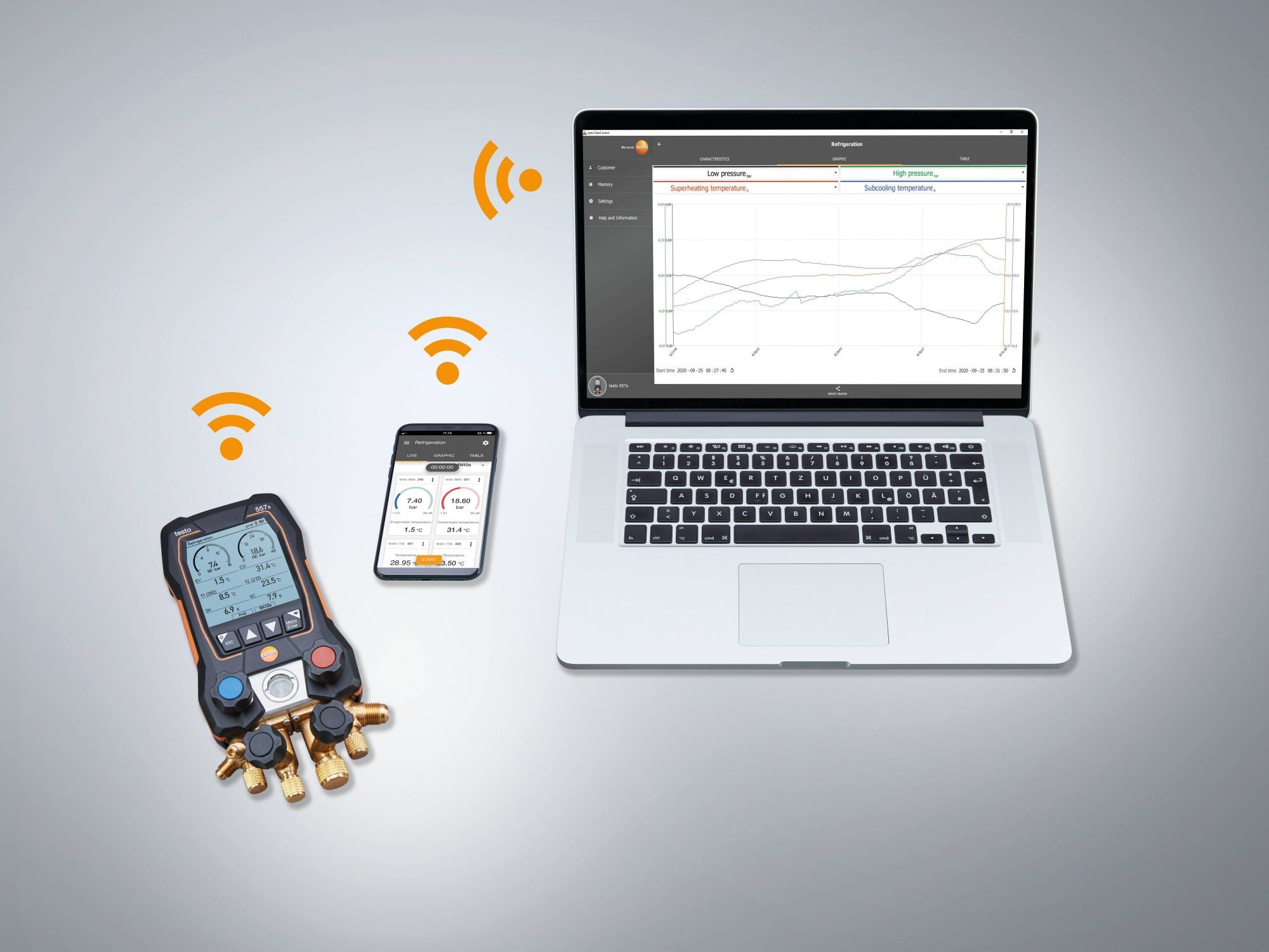 Testo 0564 5571 01 - 557s Smart Digital Manifold w/ Wireless Clamp Temperature & Vacuum Probes - Edmondson Supply