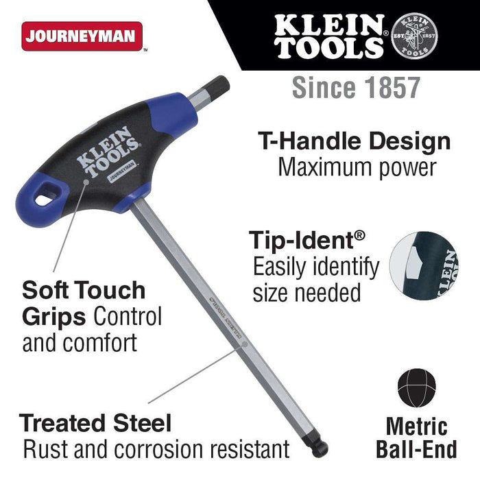 Klein Tools JTH6M4BE 4 mm Ball Hex Key Journeyman T-Handle 6-Inch - Edmondson Supply