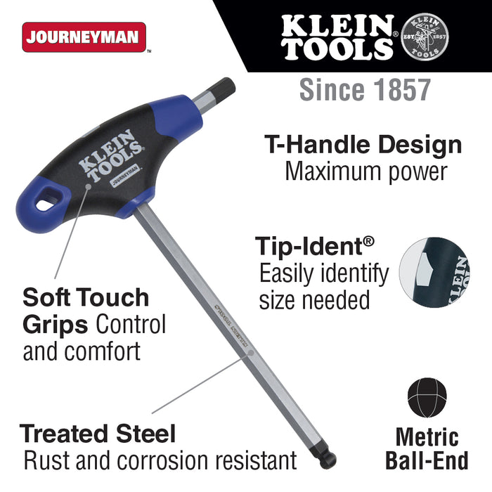 Klein Tools JTH6M2BE 2 mm Hex Key, Journeyman™ T-Handle, 6-Inch