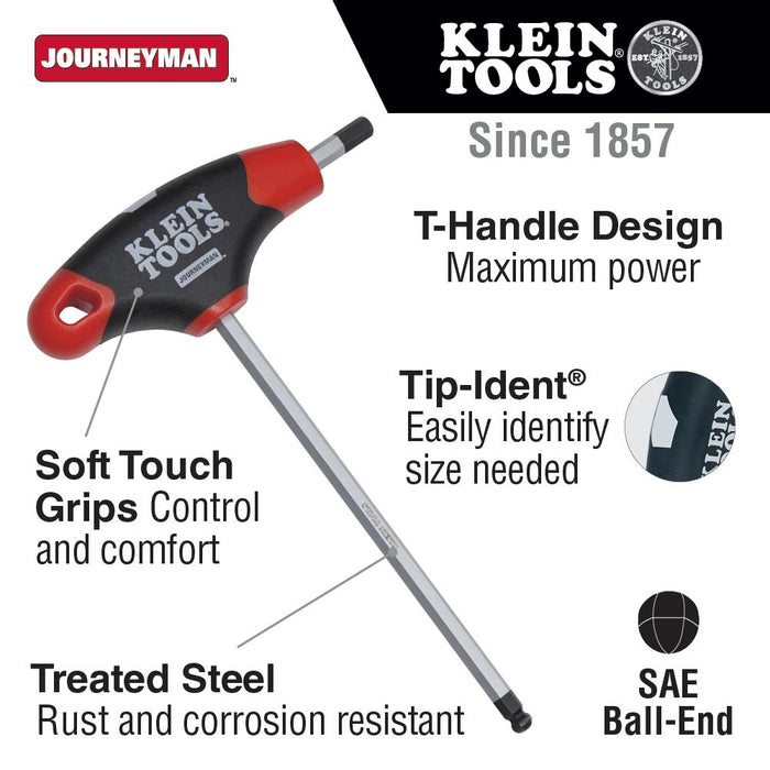 Klein Tools JTH6E07BE 7/64-Inch Ball-End Hex Key, Journeyman™ T-Handle, 6-Inch