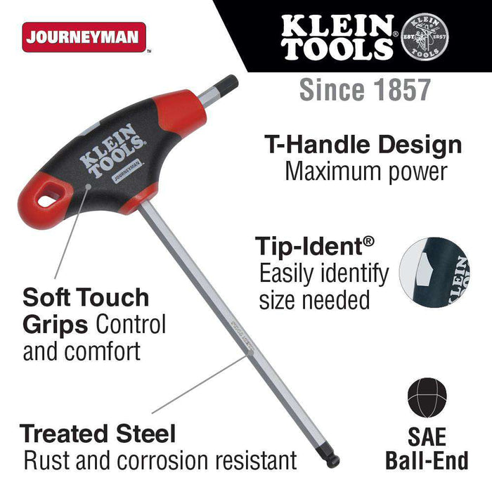 Klein Tools JTH6E08BE 1/8-Inch Ball Hex Key, Journeyman T-Handle, 6-Inch - Edmondson Supply