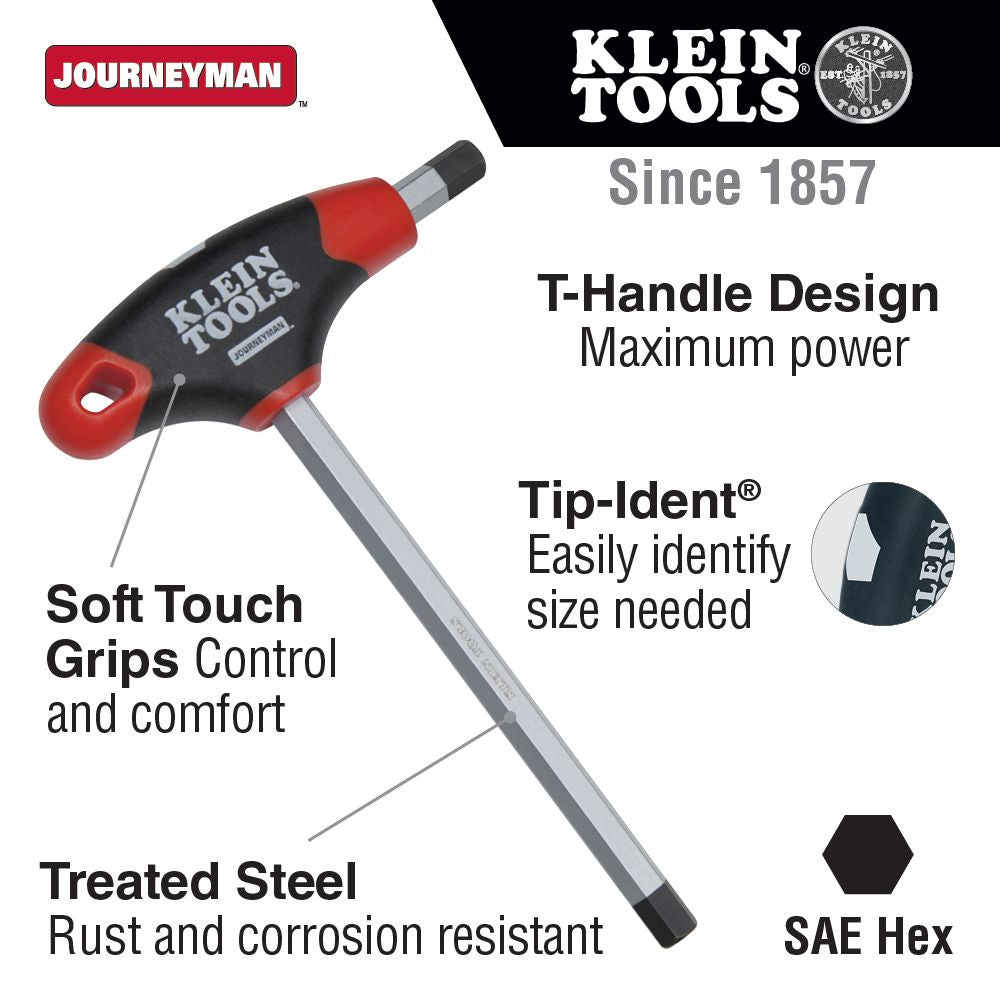 Klein Tools JTH6E07 7/64-Inch Hex Key, Journeyman™ T-Handle, 6-Inch - Edmondson Supply