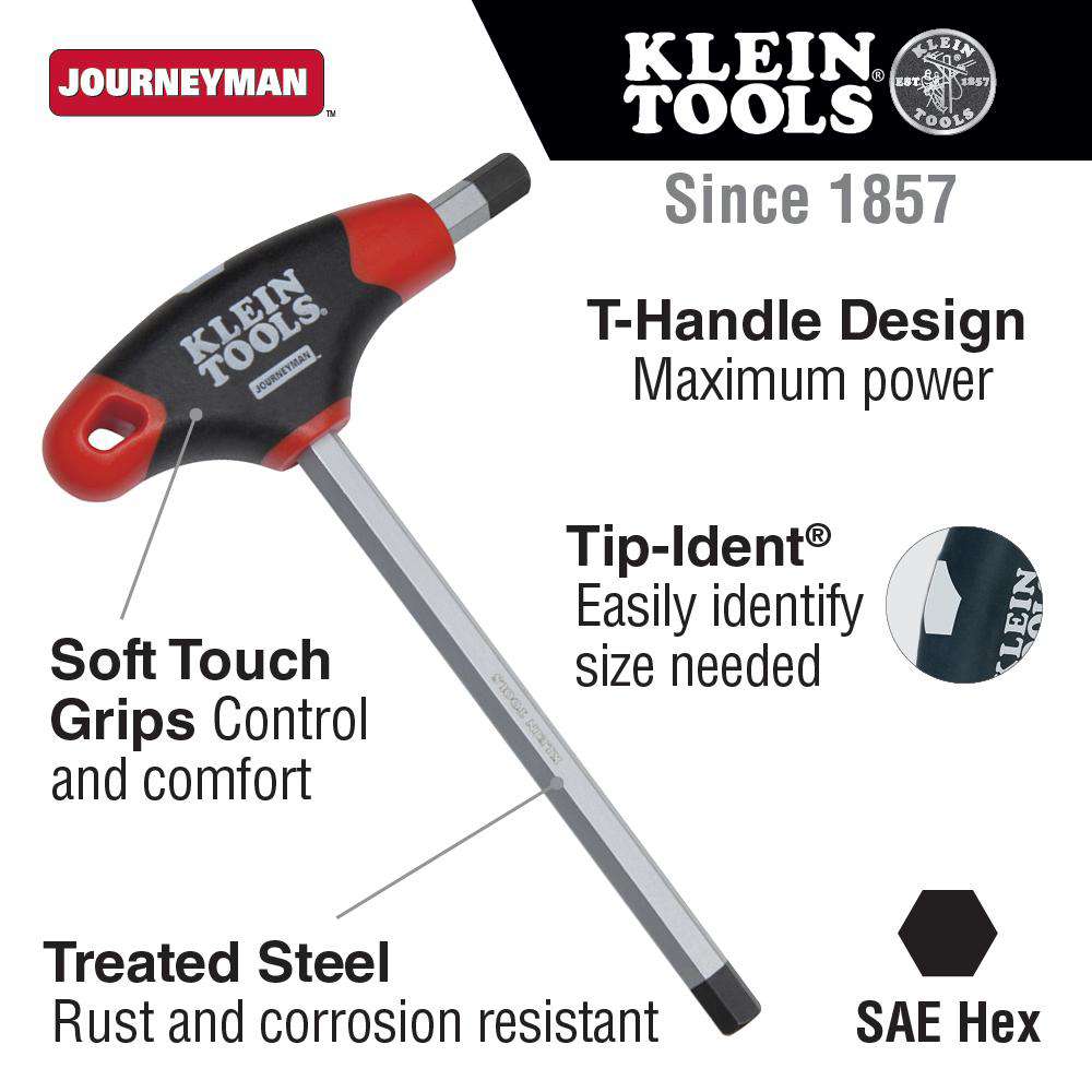 Klein Tools JTH4E17 1/2-Inch Hex Key, Journeyman T-Handle, 4-Inch - Edmondson Supply