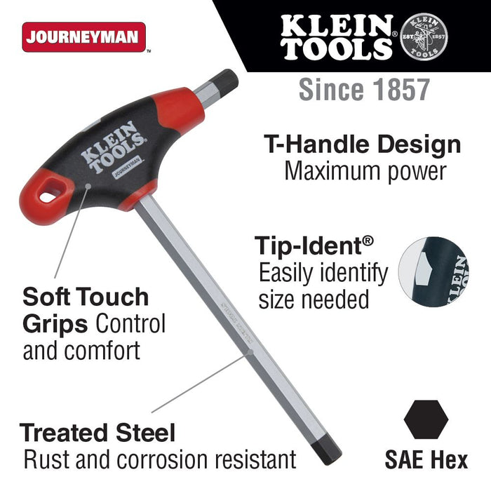 Klein Tools JTH9E14 5/16-Inch Hex Key, Journeyman™ T-Handle, 9-Inch