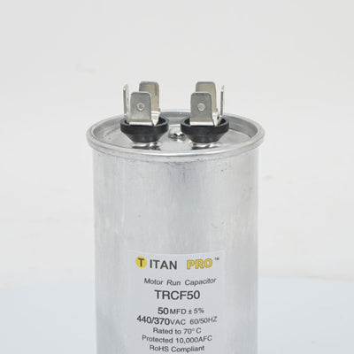Packard TRCF50 TITAN PRO Run Capacitor 50 MFD 440/370 Volt, Round - Edmondson Supply