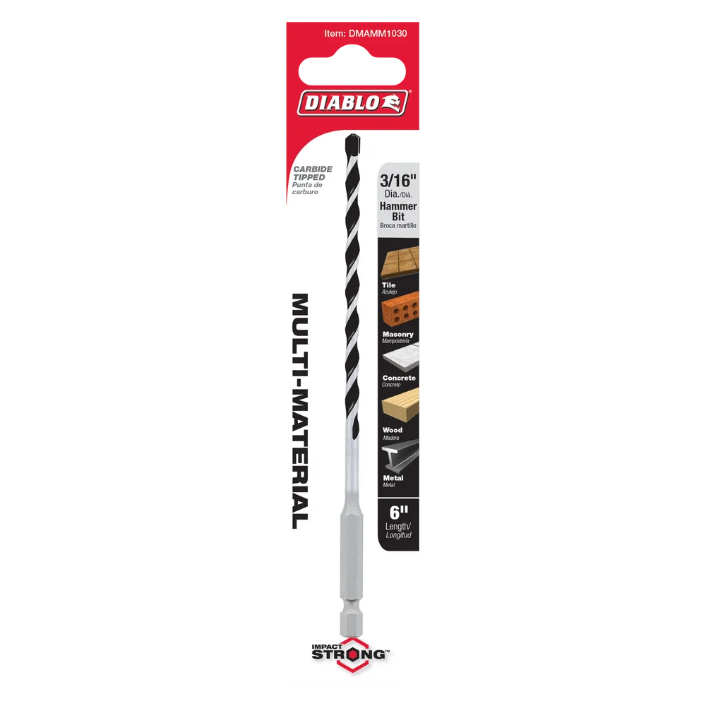Diablo Tools DMAMM1030 3/16 in. x 4 in. x 6 in. Multi-Material Carbide Tipped Hammer Drill Bit - Edmondson Supply