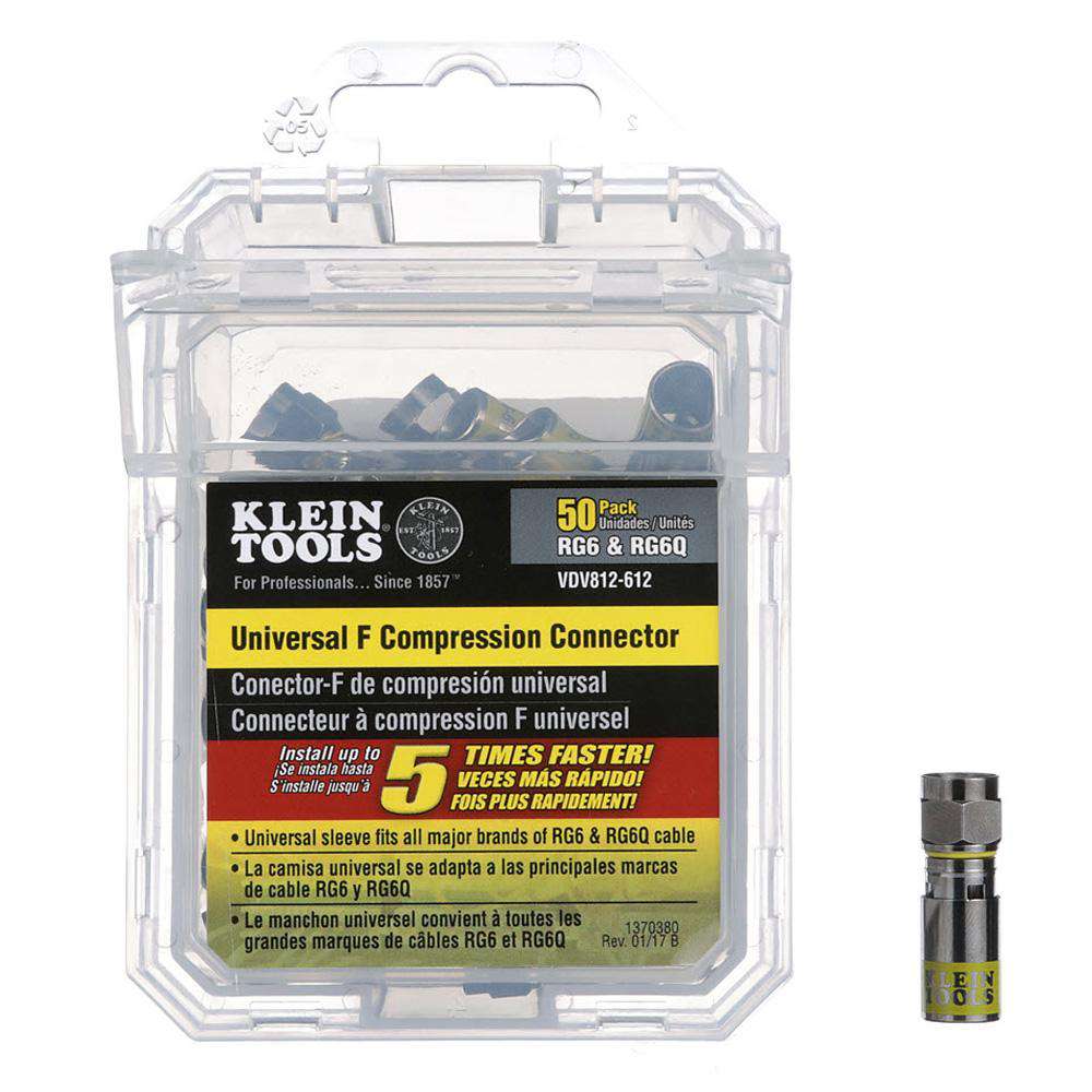 Klein Tools VDV812-612 Universal F Compression Connectors RG6/6Q 50-Pack - Edmondson Supply