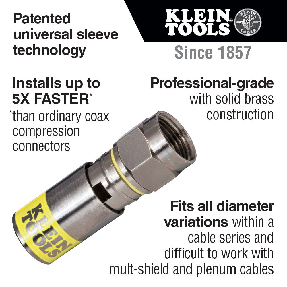 Klein Tools VDV812-612 Universal F Compression Connectors RG6/6Q 50-Pack - Edmondson Supply