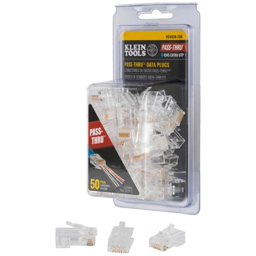 Klein Tools VDV826-704 Pass-Thru™ Modular Data Plugs, RJ-45-CAT6A, UTP, 50-Pack - Edmondson Supply
