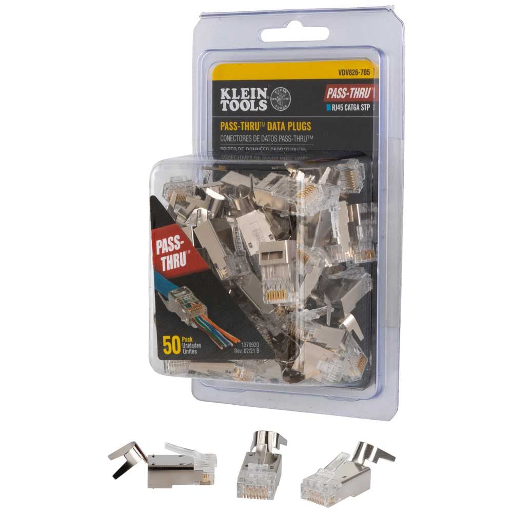 Klein Tools VDV826-705 Pass-Thru™ Modular Data Plugs, RJ45-CAT6A, Shielded (STP), 50-Pack - Edmondson Supply