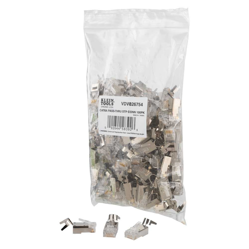Klein Tools VDV826-754 Pass-Thru™ Modular Data Plug, RJ45-CAT6A, Shielded (STP), 100-Pack - Edmondson Supply