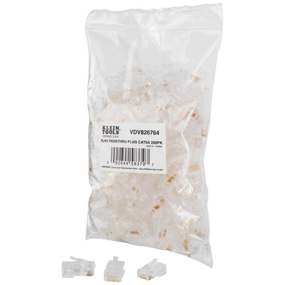 Klein Tools VDV826-764 Pass-Thru™ Modular Data Plugs, RJ45-CAT6A, UTP 200-Pack - Edmondson Supply