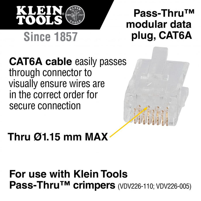 Klein Tools VDV826-764 Pass-Thru™ Modular Data Plugs, RJ45-CAT6A, UTP 200-Pack