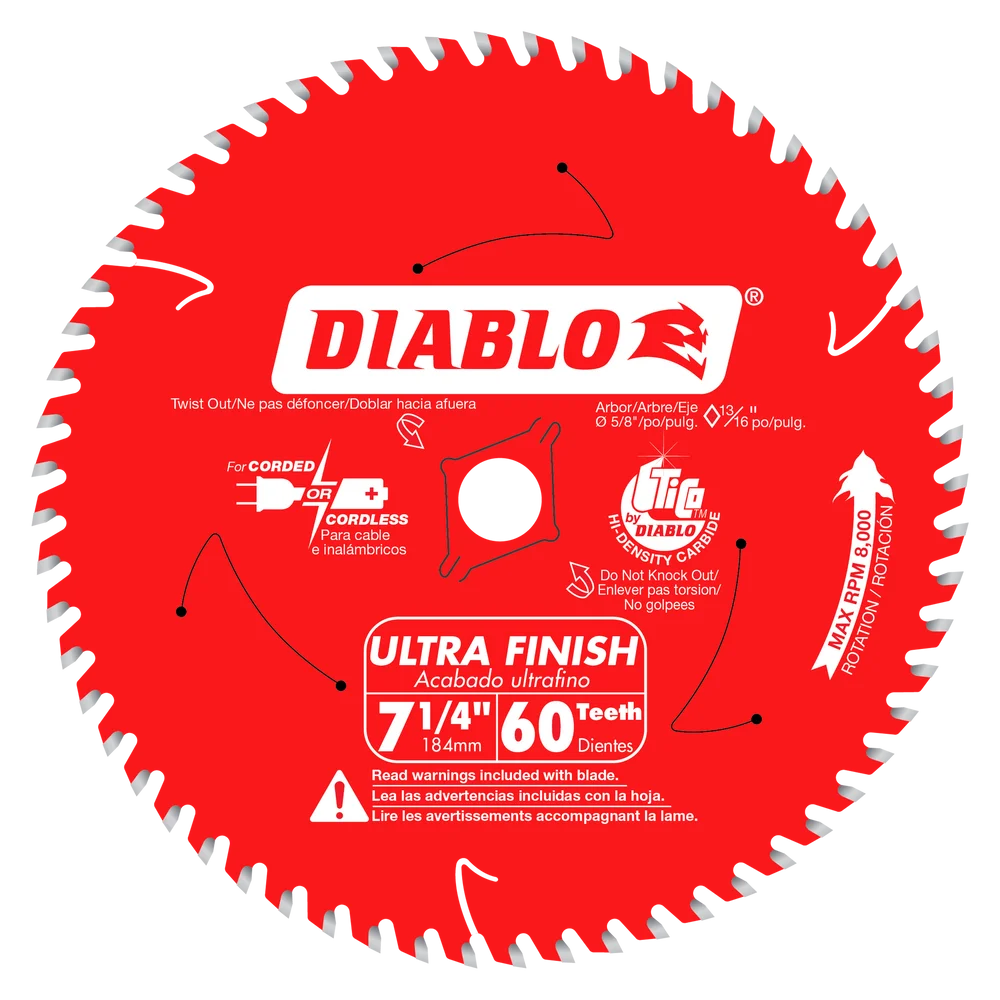 Diablo Tools D0760X 7-1/4 in. x 60 Tooth Ultra Finish Saw Blade - Edmondson Supply
