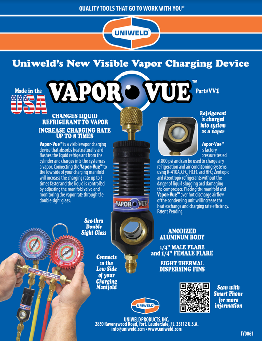 Uniweld VV1 Vapor Vue® Visible Vapor Charging Device with 1/4" Flare Fitting -Edmondson Supply