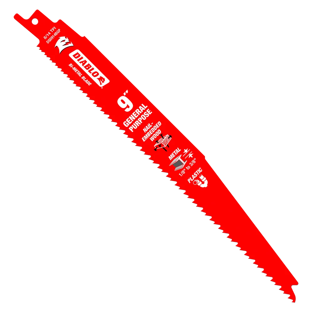 Diablo Tools DS0914BGP5 9 in. Bi-Metal Recip Blade for Nail-Embedded Wood, Metal, and Plastic (5-Pack) - Edmondson Supply
